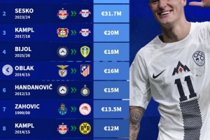 斯洛文尼亚球员历史转会费榜：塞斯科高居榜首，奥布拉克在列