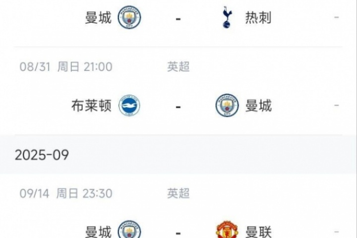 苦战4连！曼城大胜锁定首轮榜首，但接下来4战：热刺海鸥曼联枪手