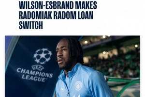 官方：曼城22岁左后卫埃斯布兰德外租至波甲拉多米亚克