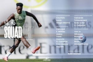 皇马客战皇社大名单：姆巴佩、维尼修斯在列，吕迪格缺席