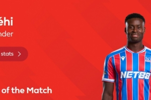 送出助攻，英超官方：格伊当选水晶宫2-1利物浦全场最佳球员