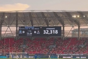武汉车谷江大女足vs奥克兰联现场观众人数：32318人
